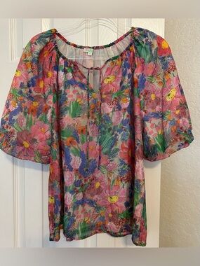 Sheer Floral lined Peasant Blouse in Pink